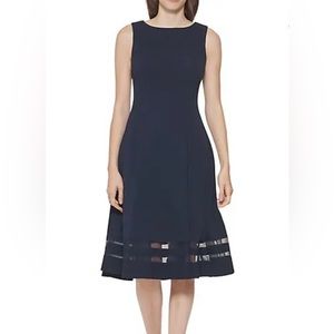 Calvin Klein Dark Indigo Sheer-Stripe Dress Size 8